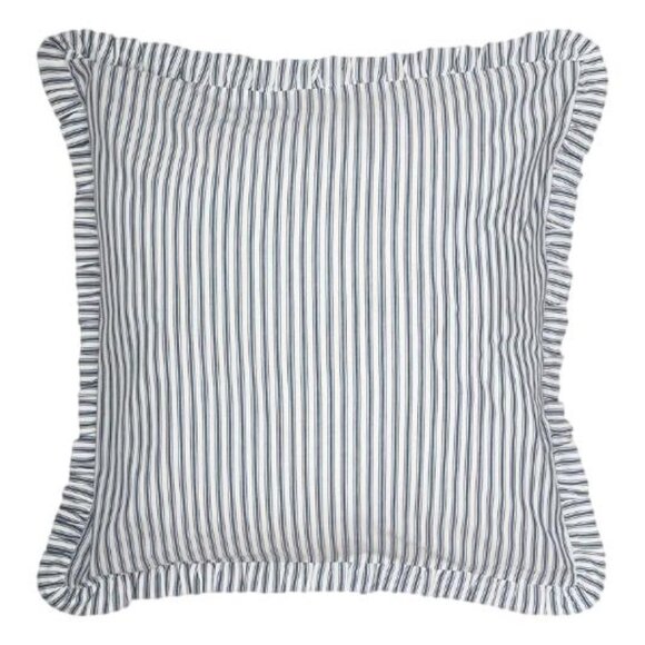 New Vintage Style Blue Ticking Striped Ruffle Euro Shams Pillow Covers 26” - 3 - Picture 3 of 9